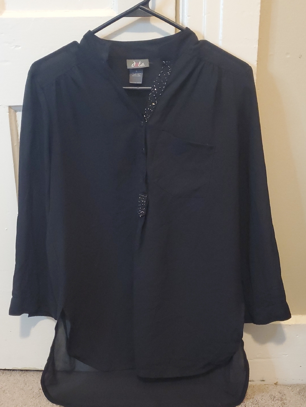 Dots Black Long-Sleeve V-Neck Blouse